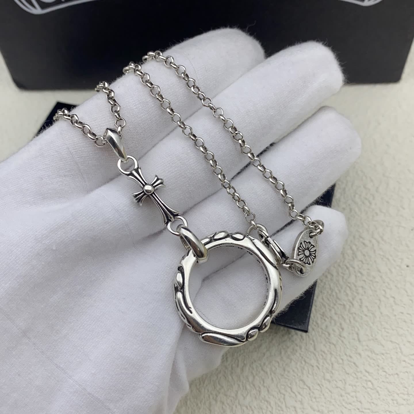 Chrome Hearts Silver Circle Pendant Necklace